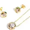 Charming Round-Cut Moissanite-Diamond Bezel Stud Earrings and Pendant Necklace Set in 18K Gold Plated 925 Sterling Silver