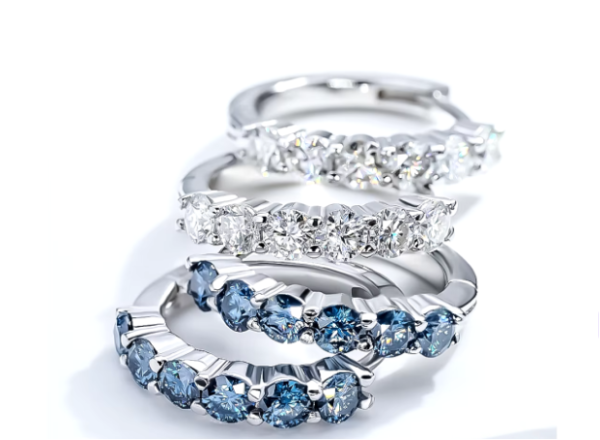 Luxurious Natural Blue Moissanite-Diamond Hoop Earrings in 18K Gold Plated S925 Sterling Silver - Image 2