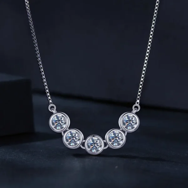 Refined1.5CT Moissanite-Diamond Pendant Necklace with 5 Stone Row on s925 Sterling Silver Chain - Image 2