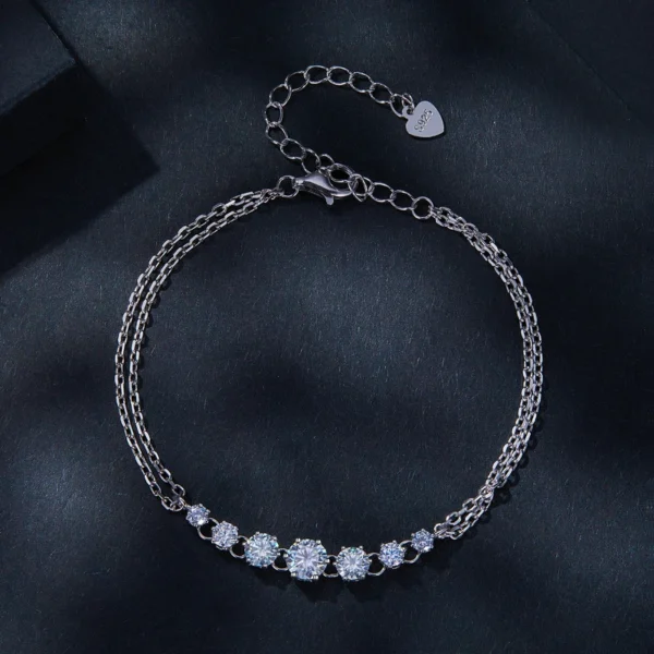 Dazzling Moissanite-Diamond Chain Bracelet with 7 Loose Stones and Double Layer  in s925 sterling silver - Image 3