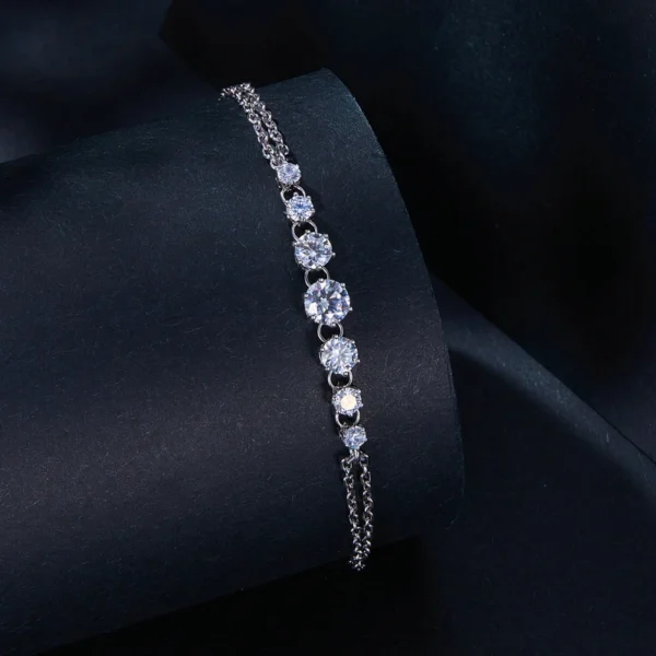 Dazzling Moissanite-Diamond Chain Bracelet with 7 Loose Stones and Double Layer  in s925 sterling silver - Image 2